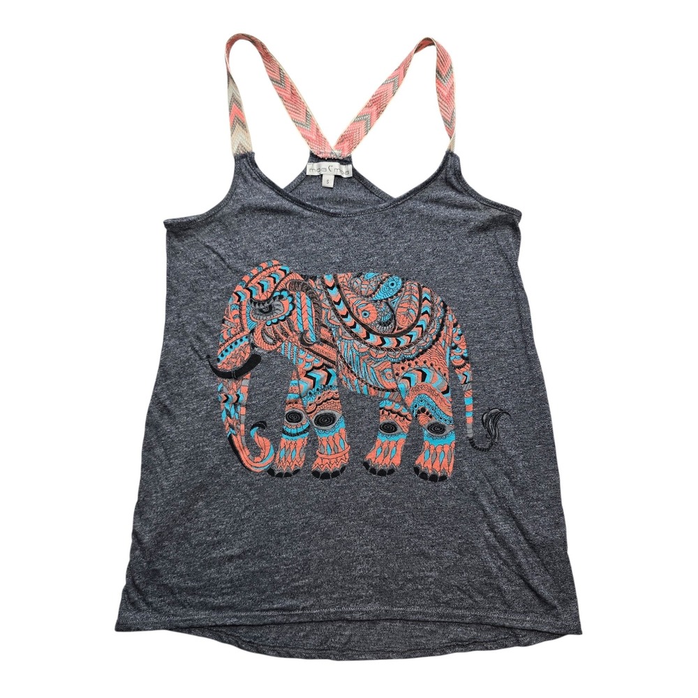 Moa Moa Boho Elephant‎ Graphic Tank Tribal Festival Gray S